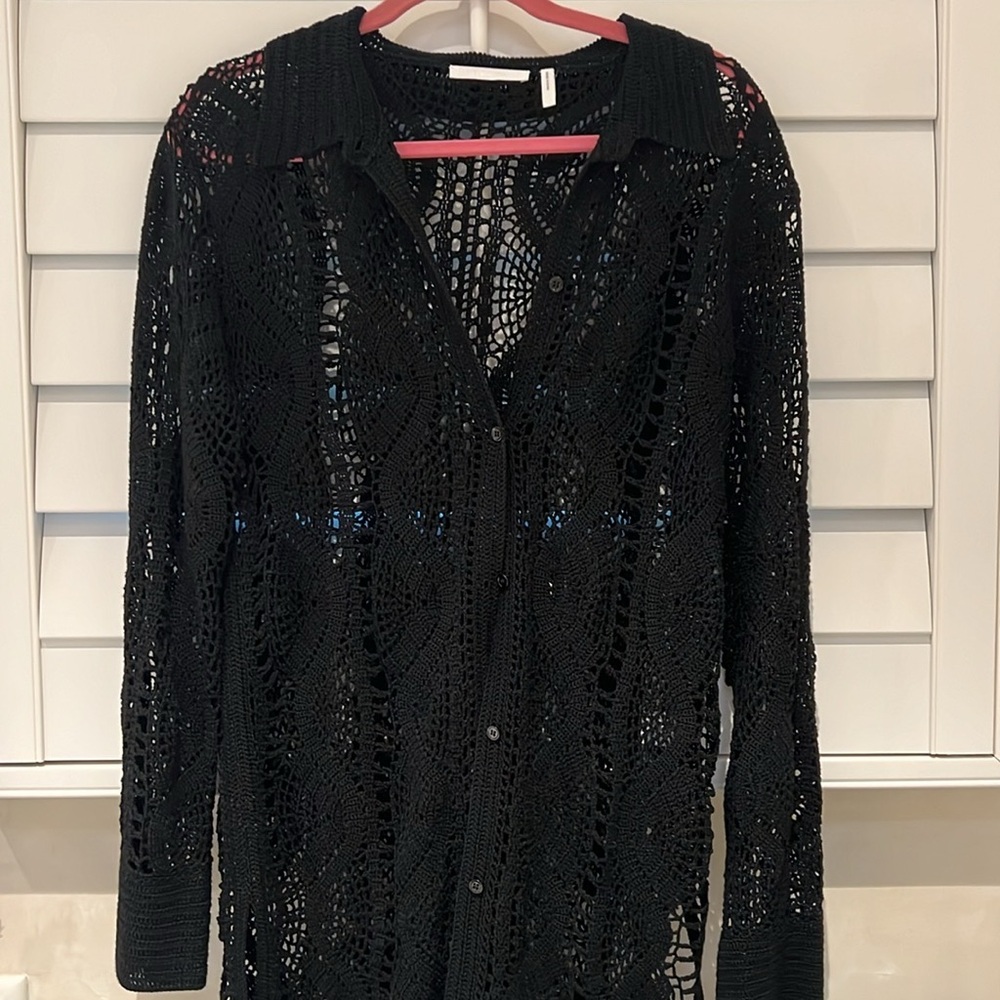 Helmut Lang crocheted collared cardigan